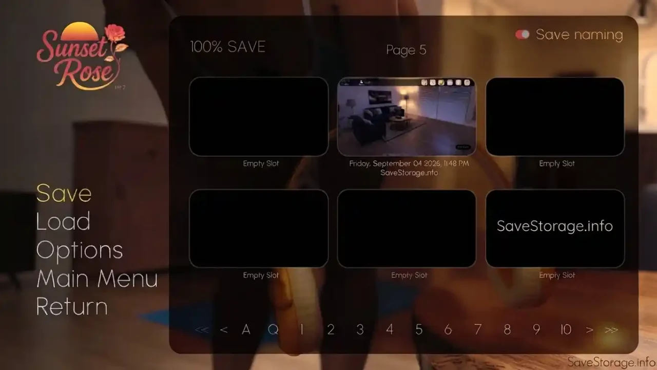 Sunset Rose 100% save game load menu